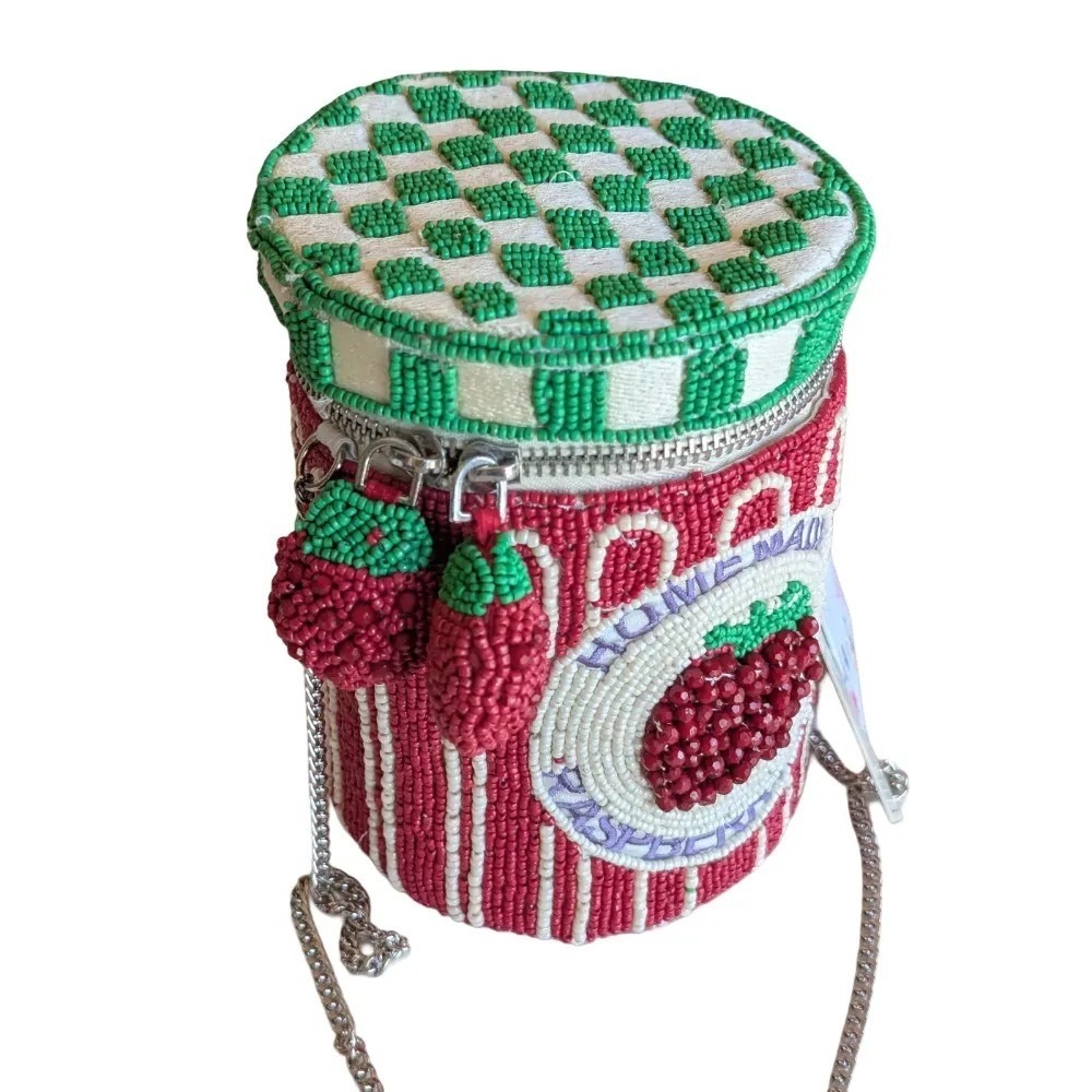 Handcrafted In India Viral Beaded Raspberry Jam Jar Crossbody Bag with Charm NWT - Picture 8 of 8